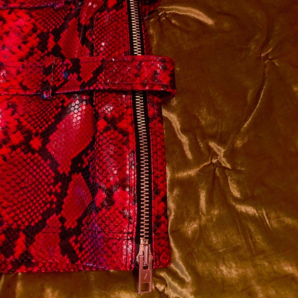 Red Leather Snakeskin Skirt